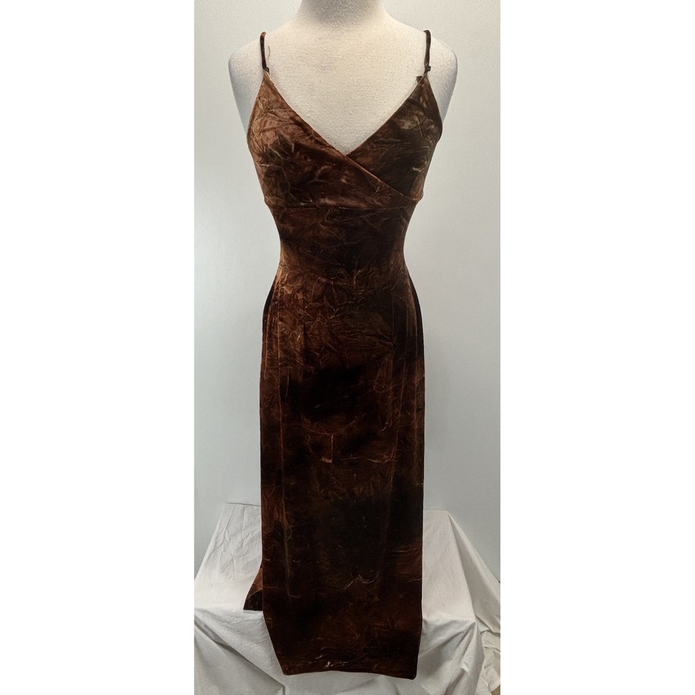 Alexia Admor Crushed Velvet Maxi Dress Gown Sz Large Ombré Stretch Y2K Brown USA